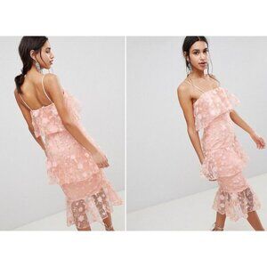 ASOS Design Pink Floral Bodycon Cocktail Dress Embroidered Women's 2